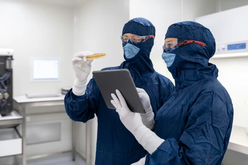 Quality team inspecting a sample together